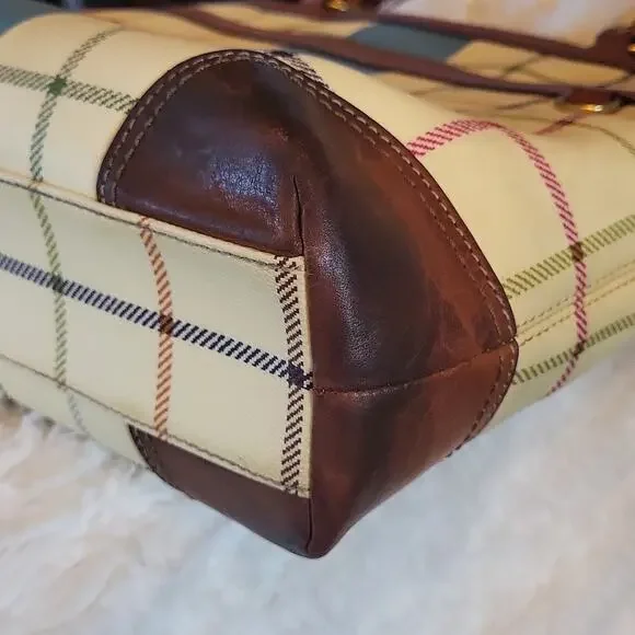 Coach Heritage Plaid Tattersall Tote Bag - Cream, Blue, and Brown 12561